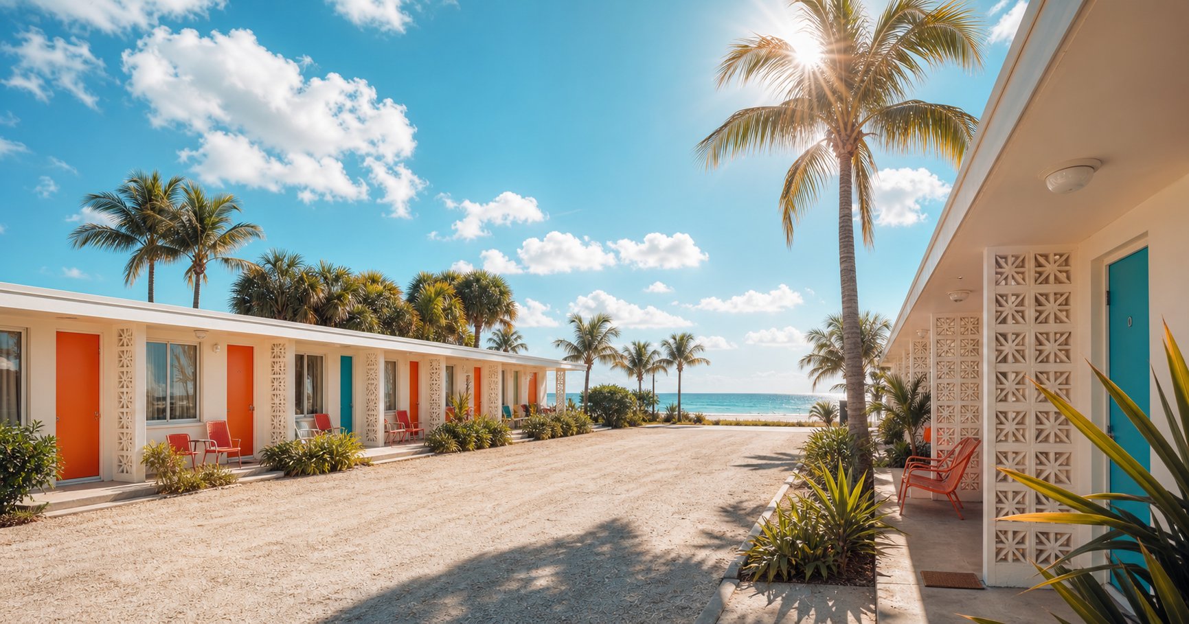 Independent Florida beachfront motel on a bright day